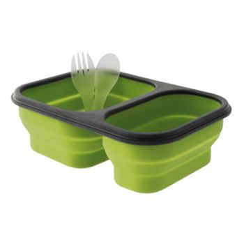 Silicon Lunch box + fork and spoon M with 2 compartments