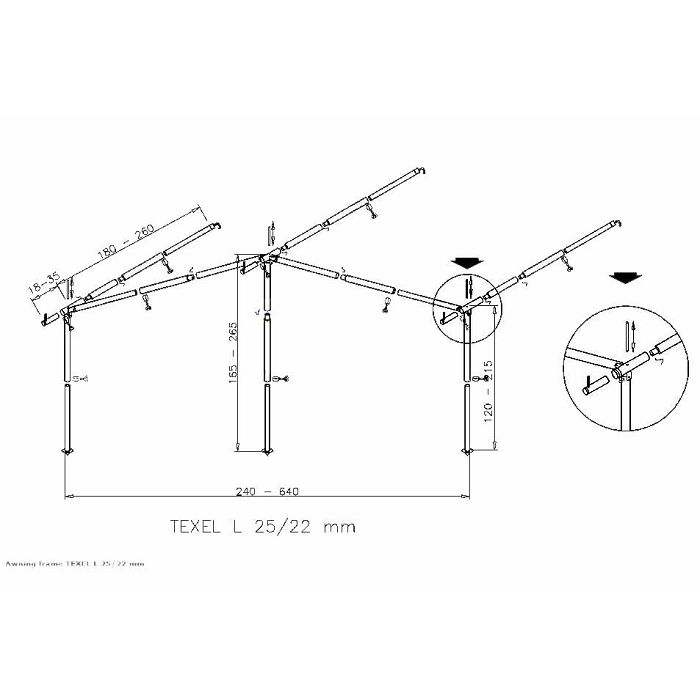 Awning frame TEXEL L 25/22 mm