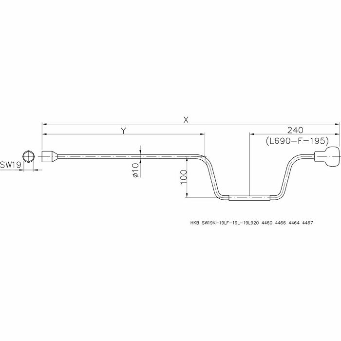 Ključ za dizalice-stope karavana (sa 6 straničnim maticama) - 700 mm /SW 19 mm